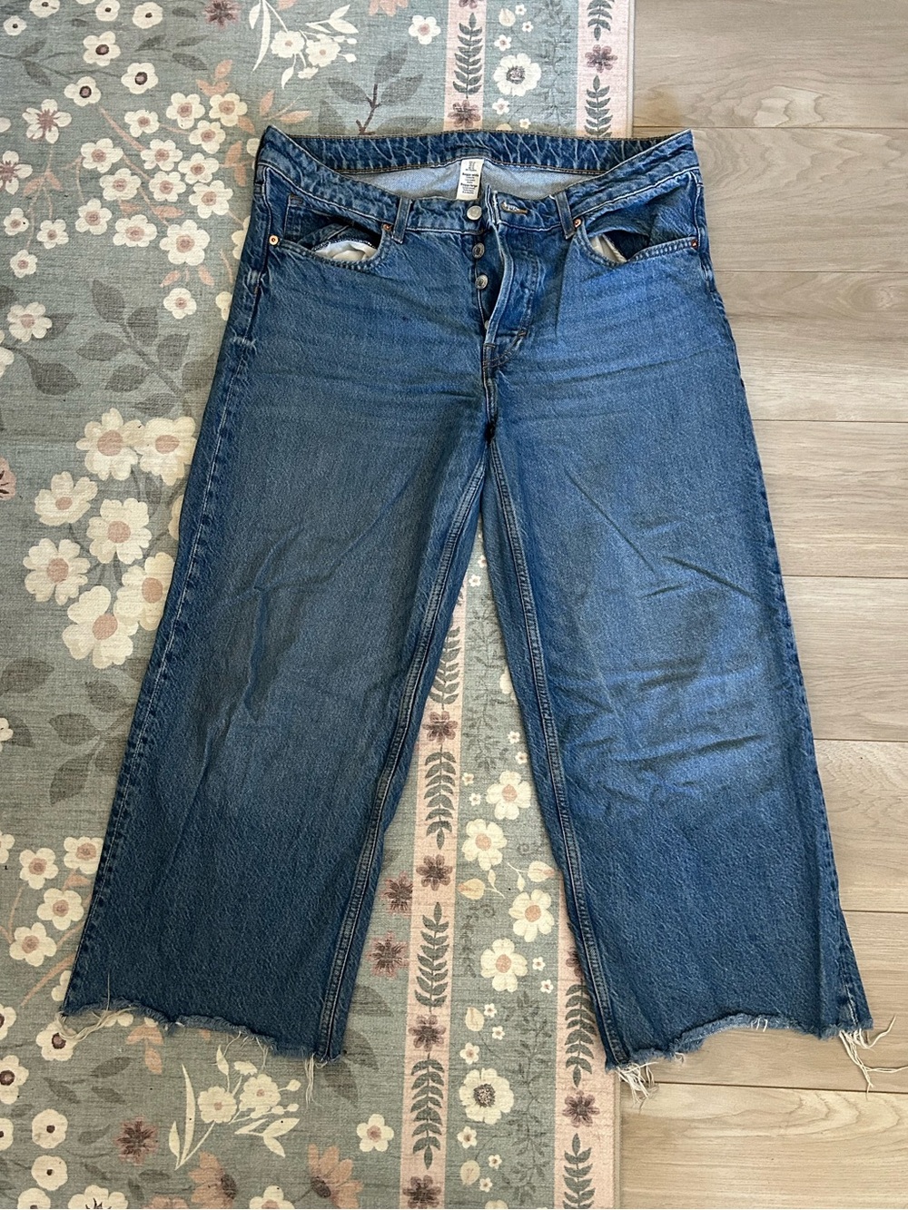 H&M Dark Blue Wide-Leg Jeans with Raw Hem